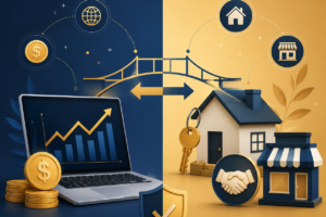 Ilustração representando diversificação de renda entre fontes online e offline