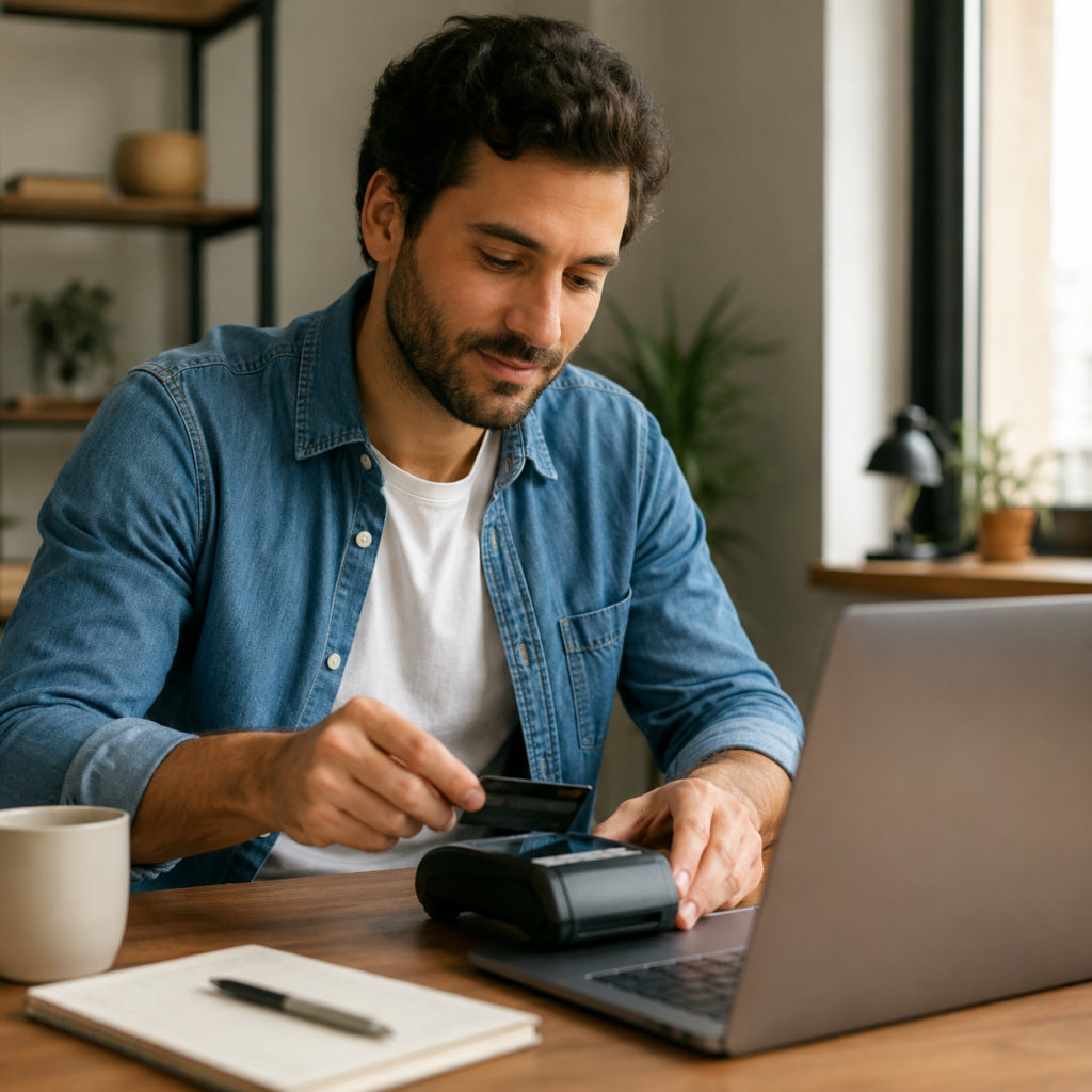 cartão de crédito para autônomos sendo usado no dia a dia de trabalho