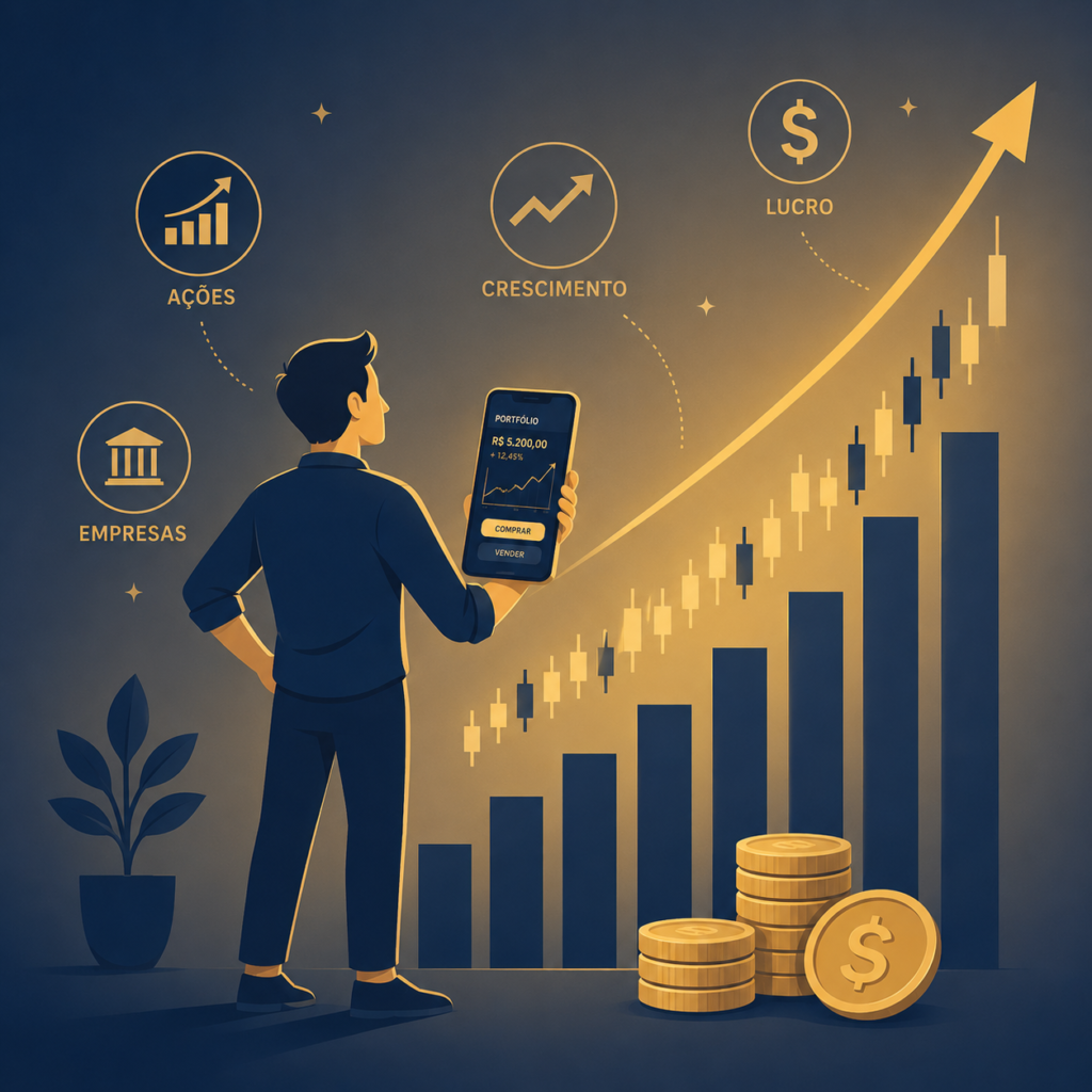 Ilustração representando uma pessoa iniciando os investimentos na bolsa de valores