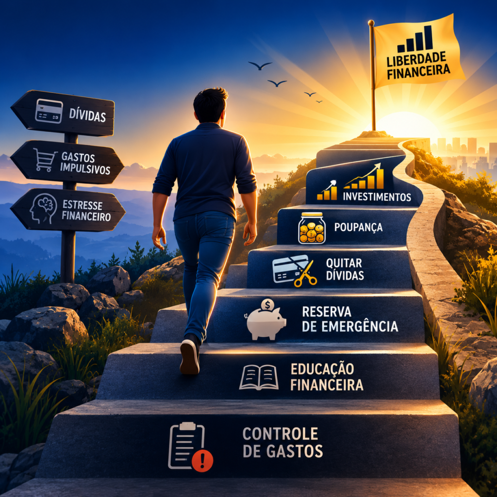 Ilustração representando o caminho até a independência financeira