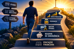 Ilustração representando o caminho até a independência financeira