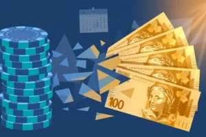 Ilustração de fichas de cassino se transformando em notas de dinheiro real, representando o efeito psicológico do 13º salário sendo tratado como dinheiro extra
